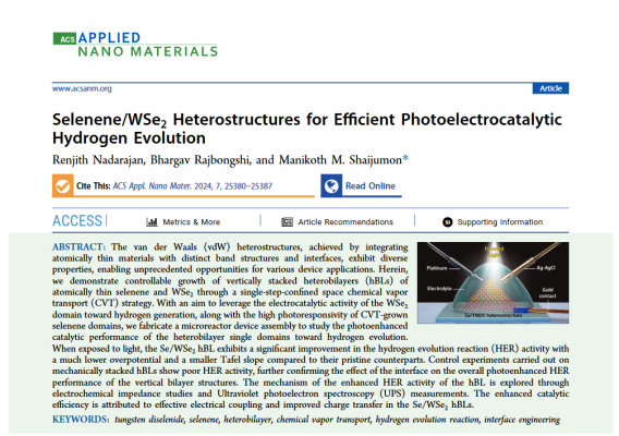 Selenene/WSe2 Heterostructures for Efficient PhotoelectrocatalyticHydrogen Evolution