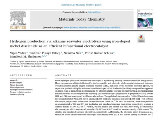 Hydrogen production via alkaline seawater electrolysis using iron-doped nickel diselenide as an efficient bifunctional electrocatalyst